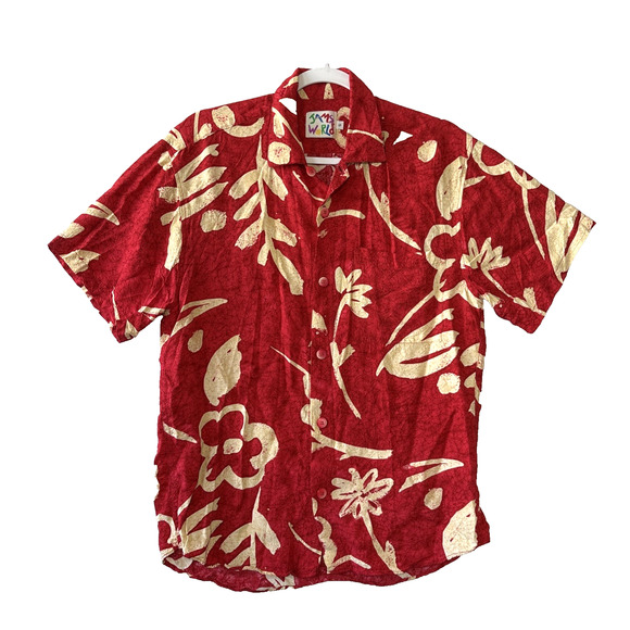 Vintage Jams World Button Up Shirt Womens Size Small Red Floral 80s 90s - Picture 1 of 10